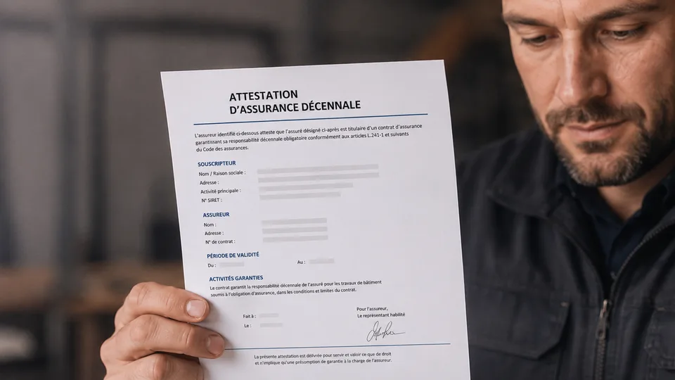 Artisan présentant son attestation d'assurance décennale