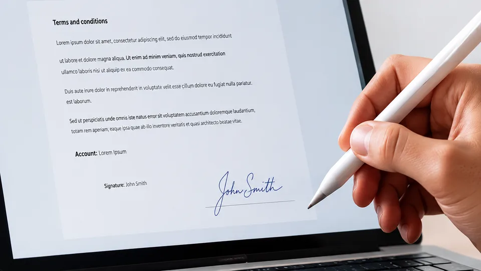 Signature électronique d'un contrat sur une tablette